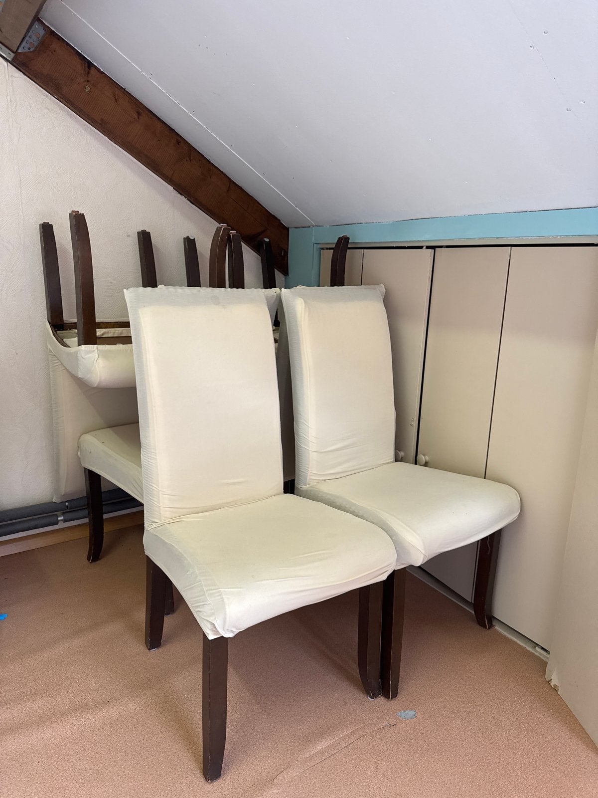 Set van 4 eetkamerstoelen met hoezen, Huis en Inrichting, Stoelen, Ophalen, Gebruikt, Wit, Vier