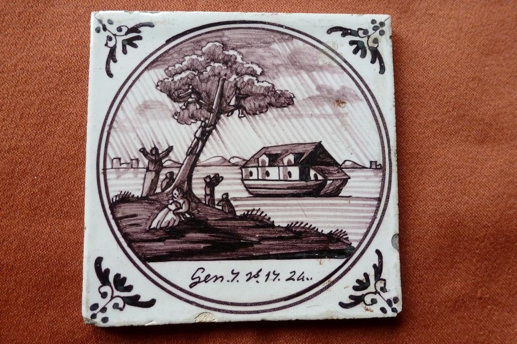 Zeldzame antieke BIJBEL tegel met ARK van NOACH; ca. 1800!, Ophalen of Verzenden