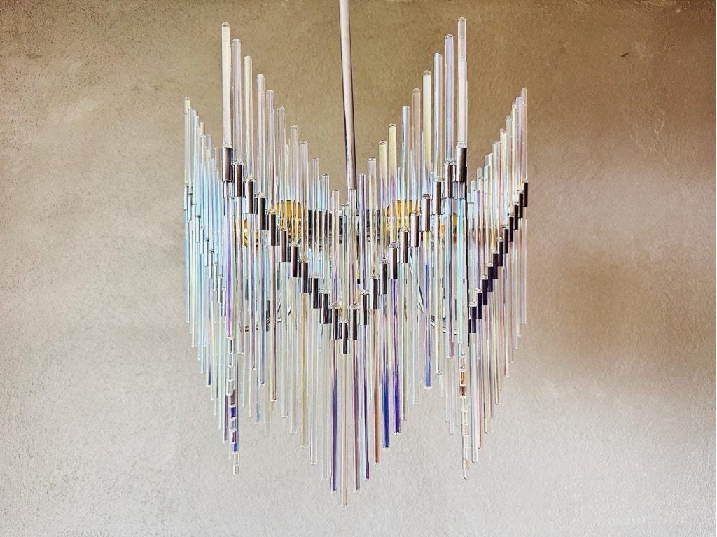 Vintage iredescent kristal kroonluchter, Huis en Inrichting, Mid century modern, Niet ingevuld, Zo goed als nieuw, Glas