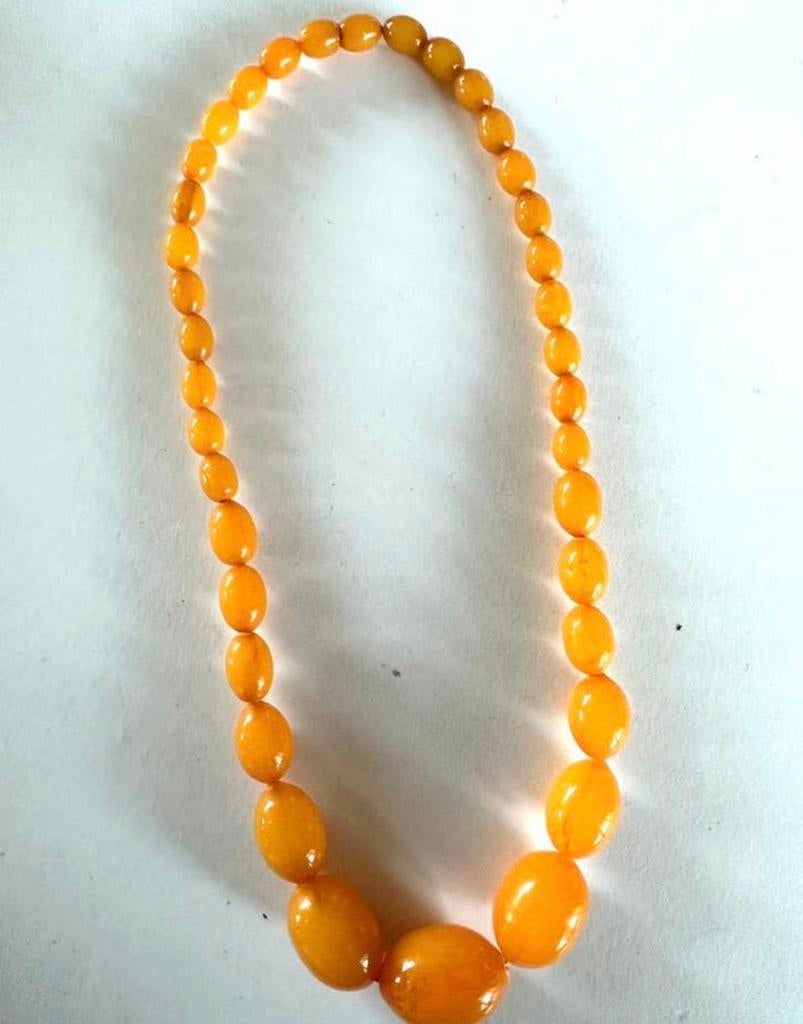 Antieke eigeel bakeliet ketting, Sieraden, Tassen en Uiterlijk, Antieke sieraden, Verzenden, Overige materialen, Ketting