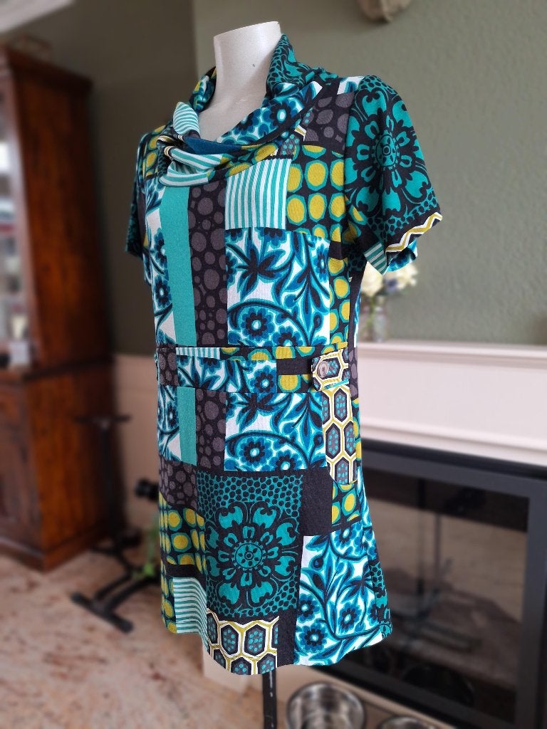Clair de Lune groen zwart mini jurk tuniek trui L 42, Verzenden, Zwart, Maat 42/44 (L), Knielengte