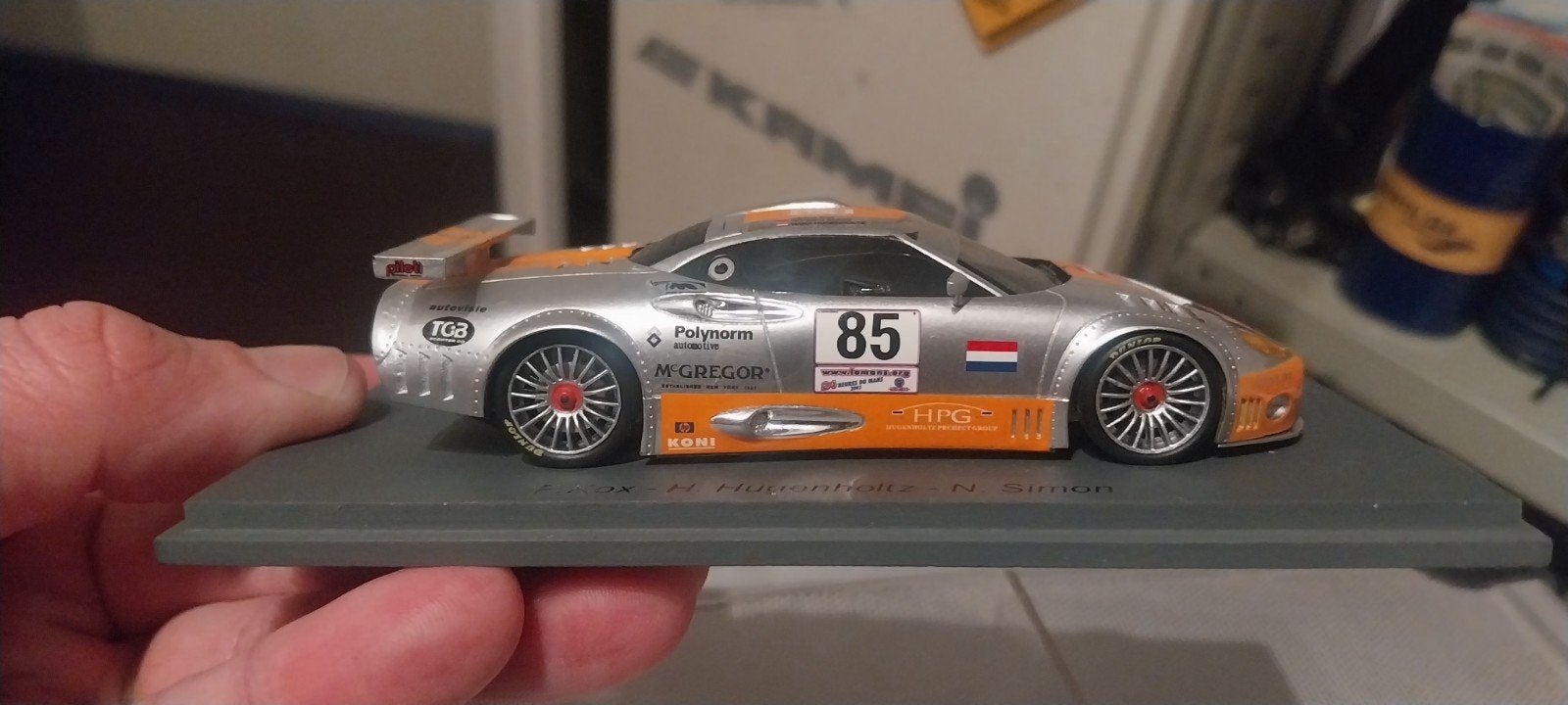 spyker le mans 1/43, Ophalen of Verzenden, Zo goed als nieuw, Auto, Overige merken