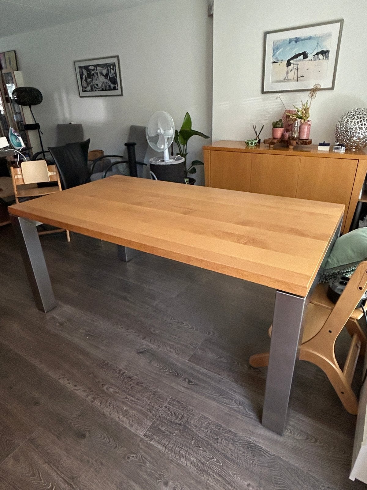 Beuken houten  eettafel met rvs poten, Ophalen, Overige materialen, Gebruikt, 50 tot 100 cm