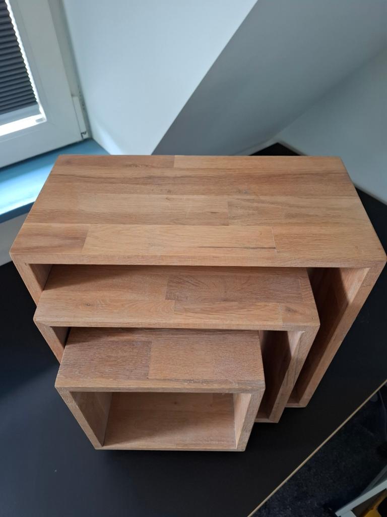 3 Tafeltjes. Miniset. Kubus van 3 stuks. Zwaar. Hout., Huis en Inrichting, Ophalen, Vierkant, Hout, Minder dan 55 cm