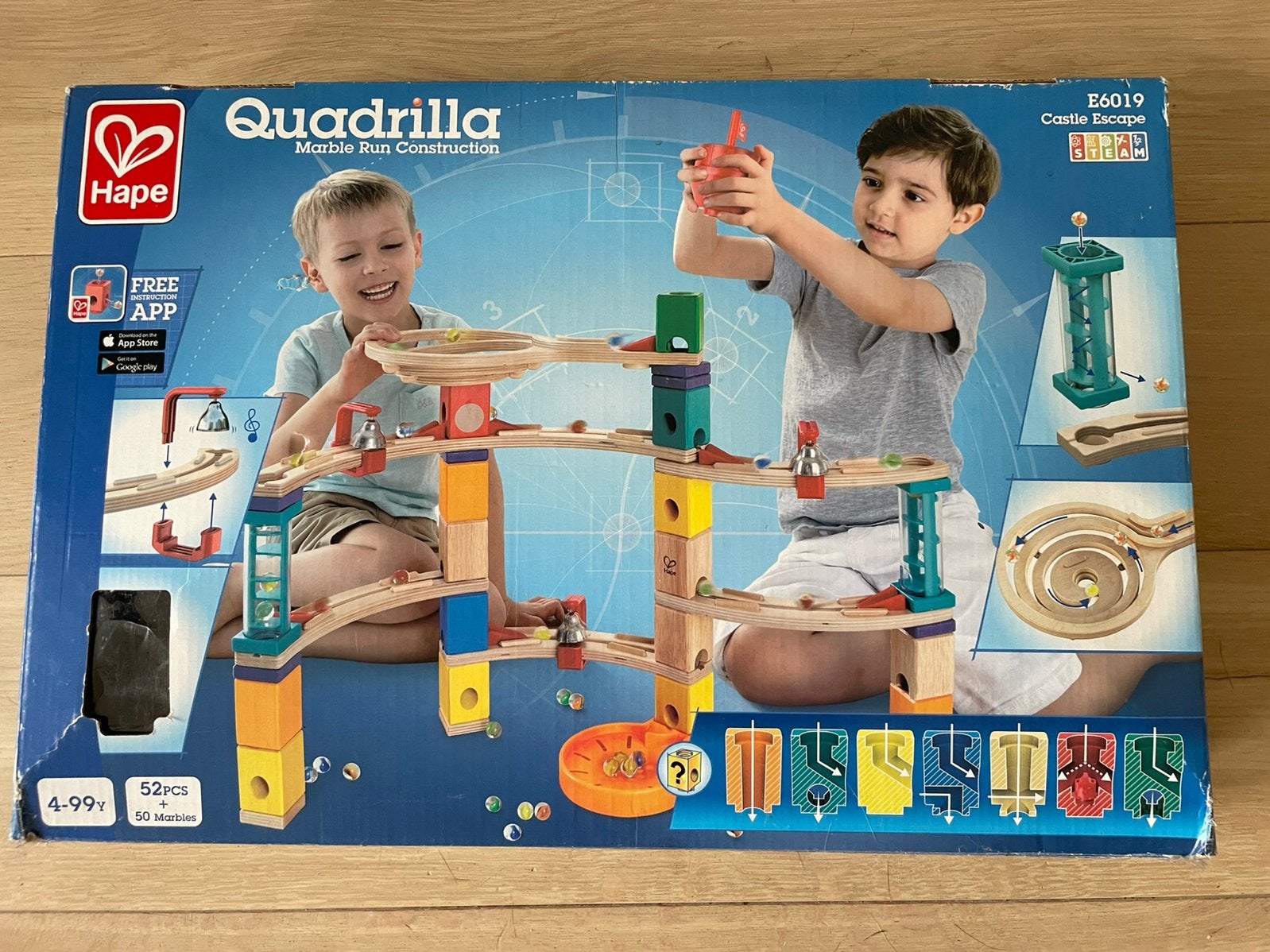 Quadrilla knikkerbaan 52 delig, Kinderen en Baby's, Speelgoed | Kinderpuzzels, Gebruikt, Van hout, 6 jaar of ouder, Meer dan 50 stukjes