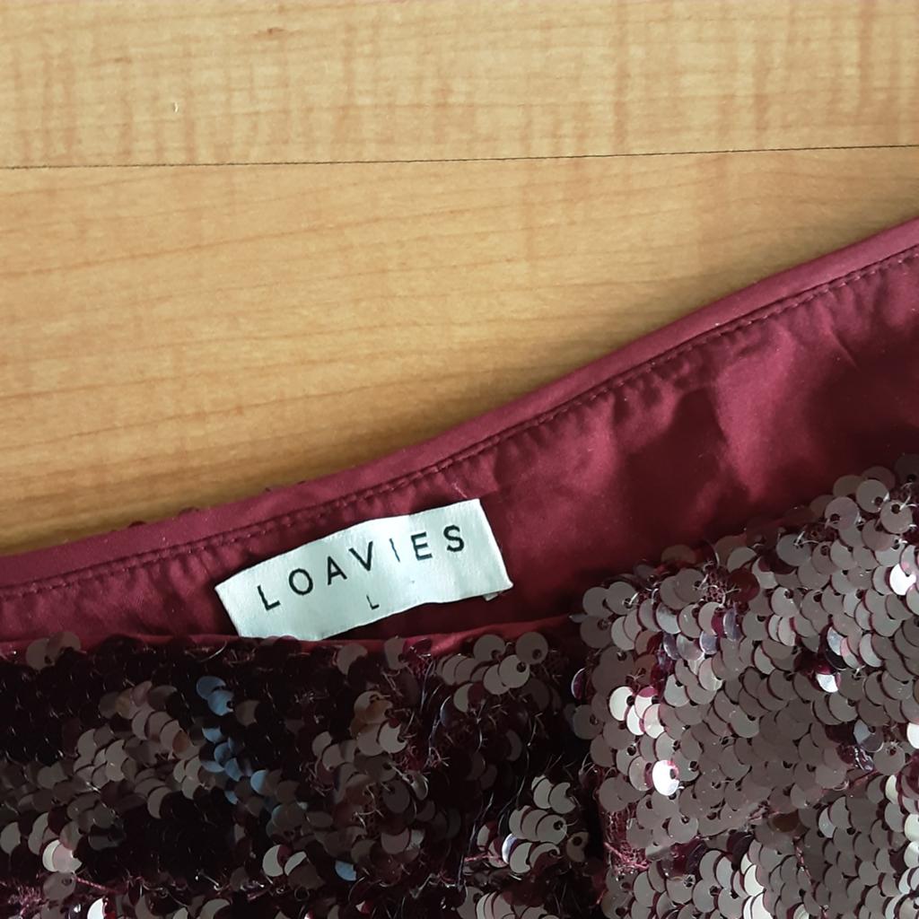 Loavies glitter & pailletten broek - burgundy, Maat 42/44 (L), Ophalen of Verzenden, Lang, Rood