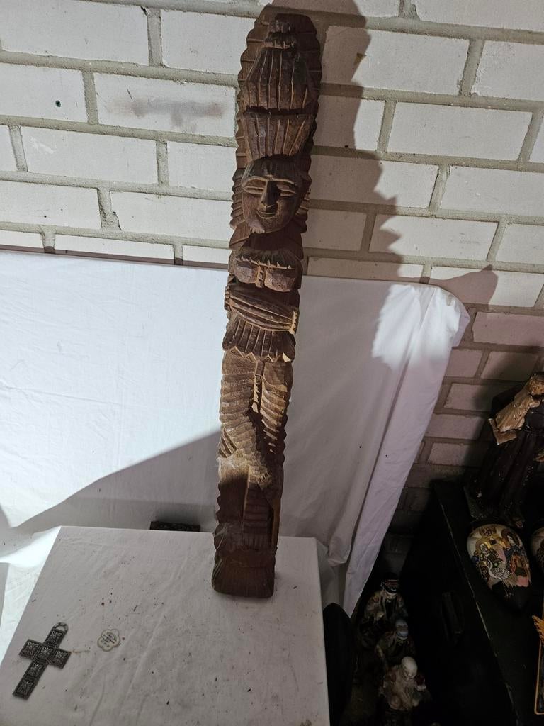 Houten Totempaal, Overige onderwerpen, Handgemaakt, Hout, Bruin