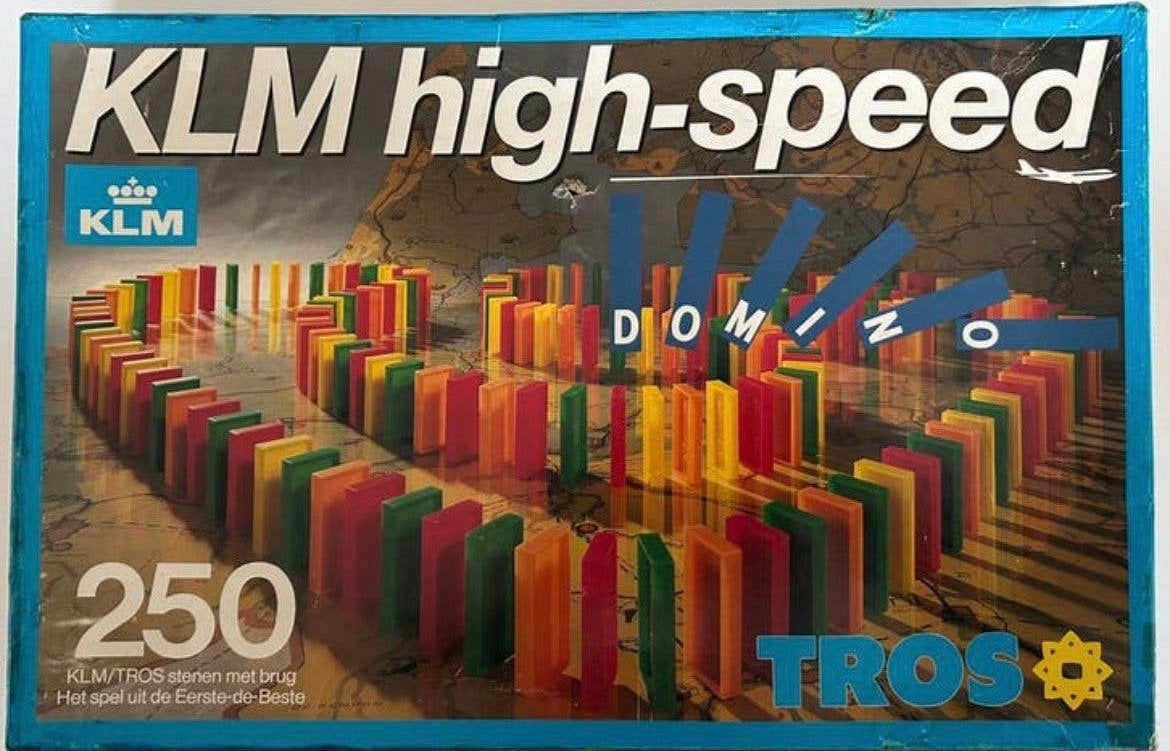 KLM High Speed Domino spel uit 1986 v d TROS tv, Een of twee spelers, Ophalen of Verzenden, Zo goed als nieuw
