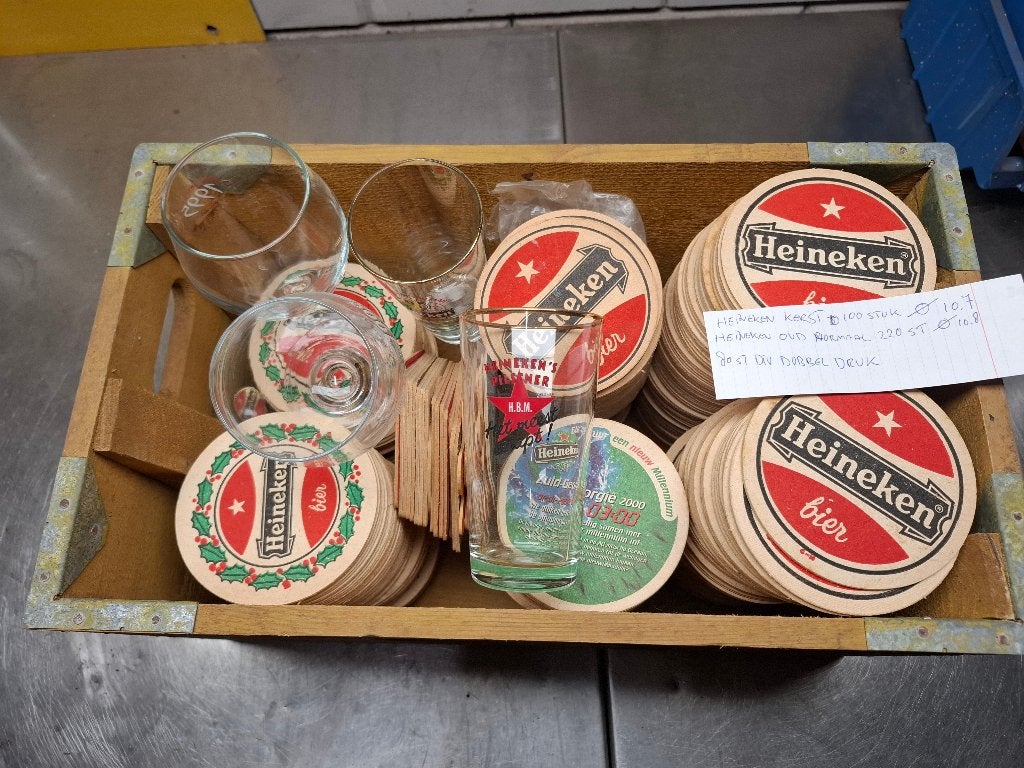 Heineken krat viltjes glazen, Verzamelen, Ophalen, Gebruikt, Viltje(s), Heineken