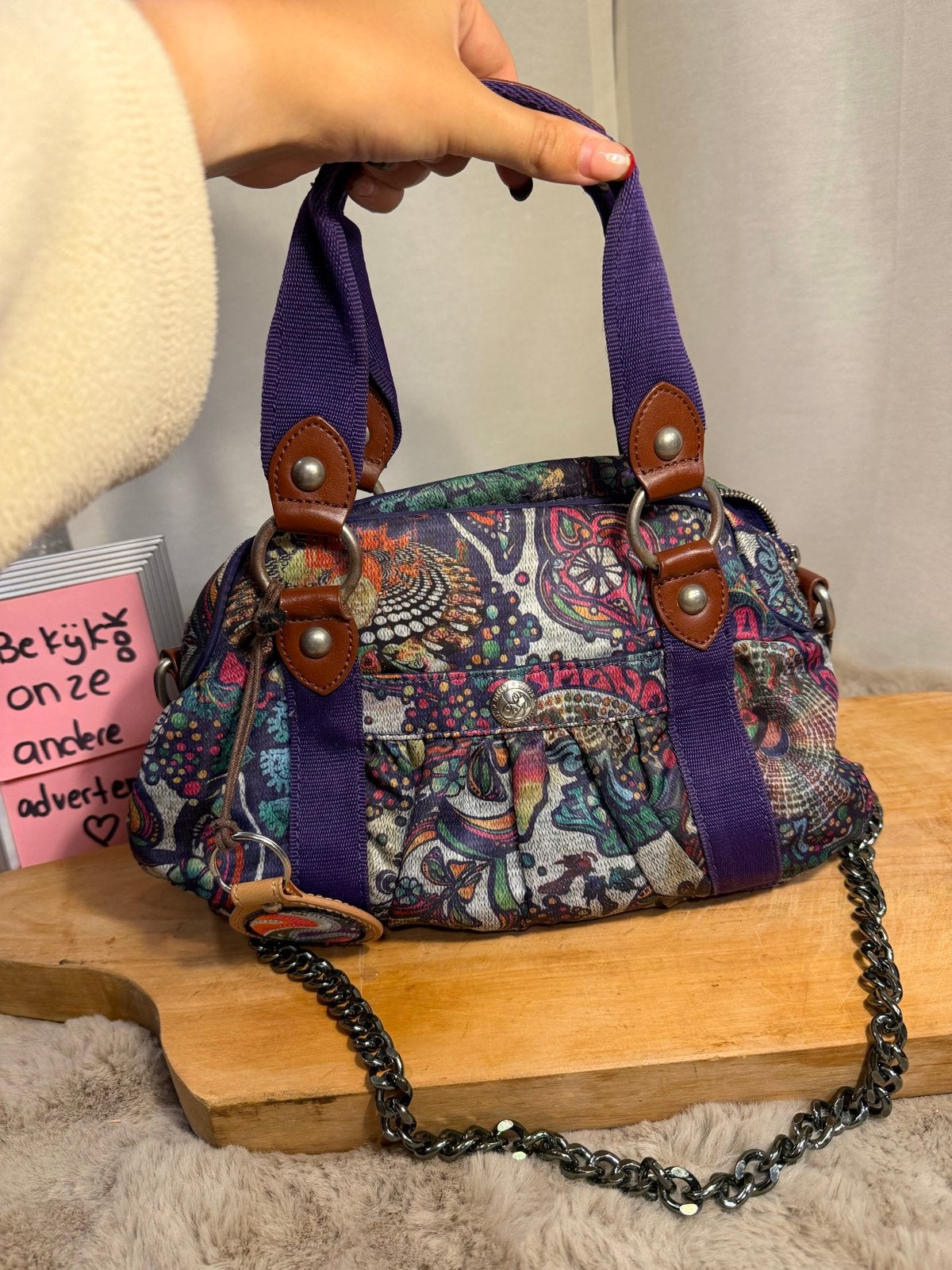 Oilily Handtas met Kleurrijke Print en Schouderketting, Ophalen of Verzenden, Gebruikt, Overige kleuren, Handtas