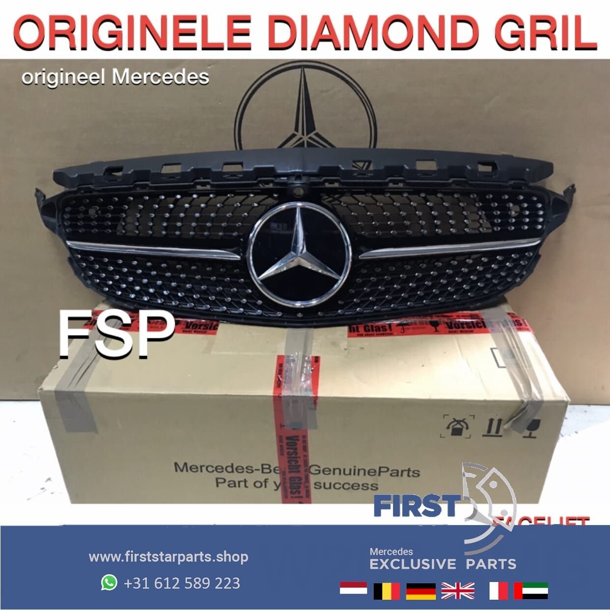 W205 FACELIFT DIAMOND GRILLE ORIGINEEL Mercedes C Klasse 201, Gebruikt, -, Ophalen of Verzenden, -