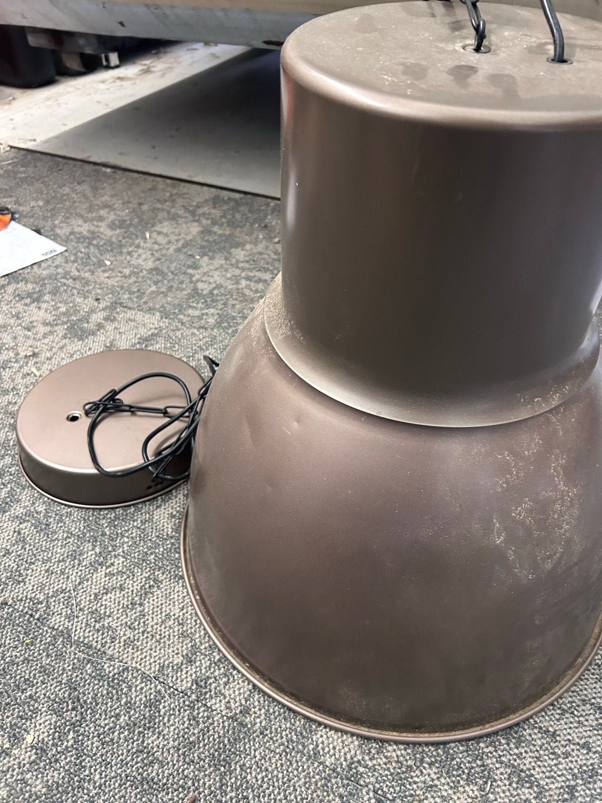 Grote industriële hanglamp, bruin metaal, E27 fitting, Huis en Inrichting, Ophalen, Gebruikt, Metaal, E27 (groot)