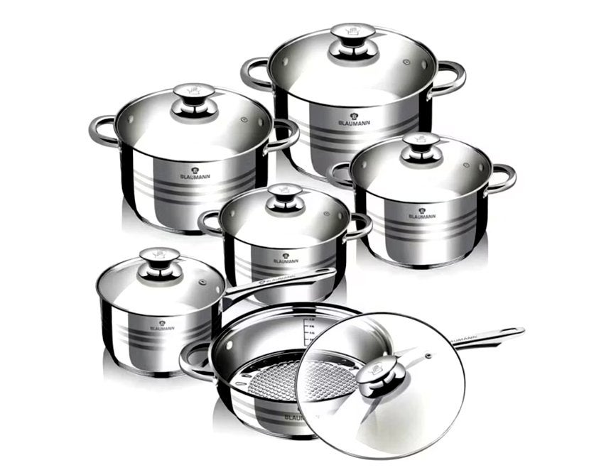 12 Delige Pannenset Blaumann Gourmet Line, Nieuw, Pannenset, Ophalen of Verzenden, Met handvatten