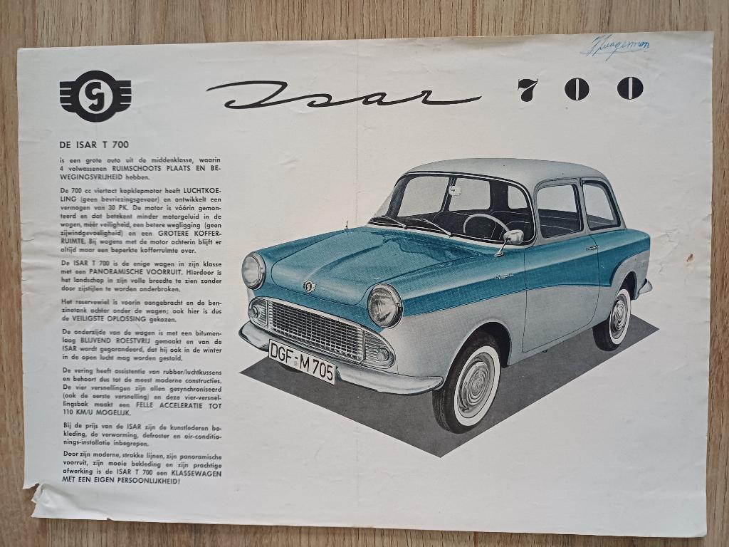 Glas Isar 700 leaflet, Boeken, Auto's | Folders en Tijdschriften, Verzenden, Gelezen, Overige merken