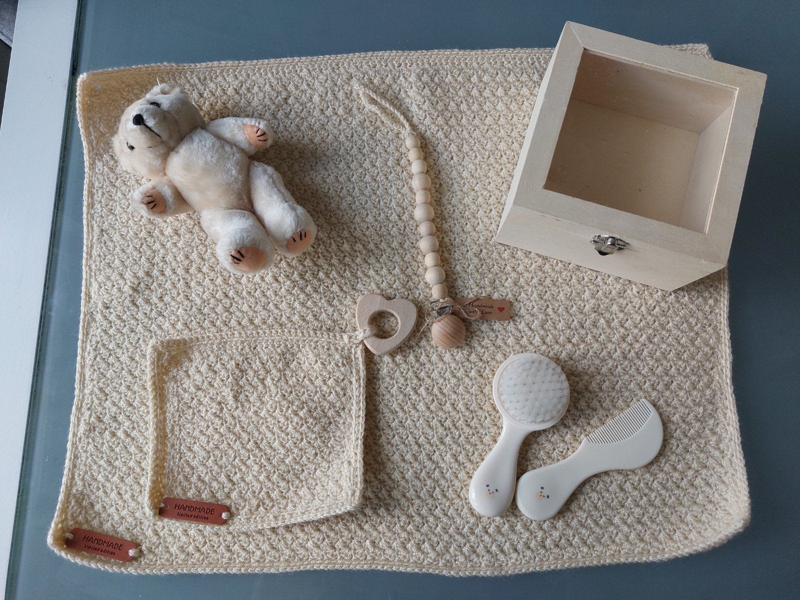 Handgehaakte babydekentje set naturel, Ophalen of Verzenden, Nieuw, Deken