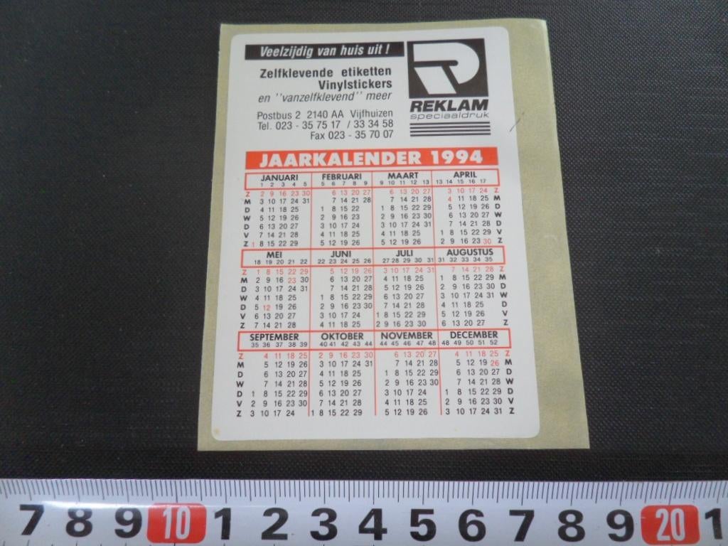 sticker Kalender 1994 Vijfhuizen REKLAM speciaaldruk, Ophalen, Zo goed als nieuw