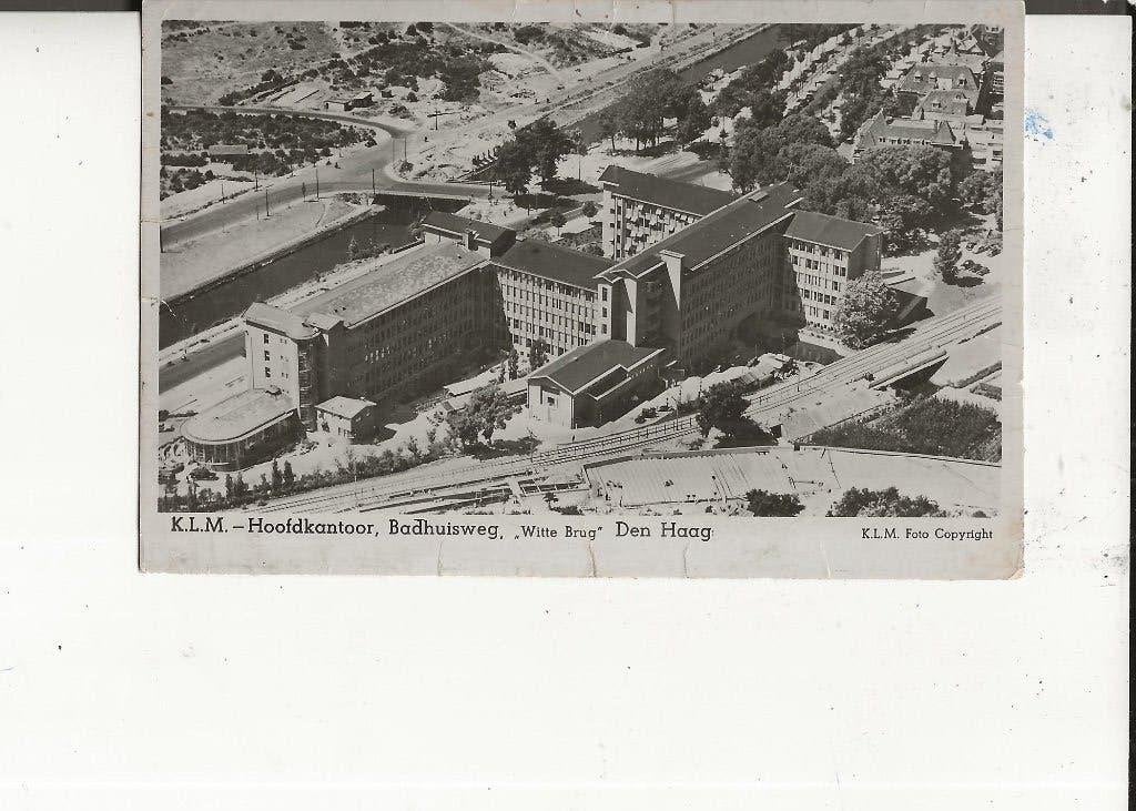 Den Haag Badhuisweg KLM-Hoofdkantoor Witte-Brug, Verzamelen, Ophalen of Verzenden, 1940 tot 1960, Gelopen, Zuid-Holland
