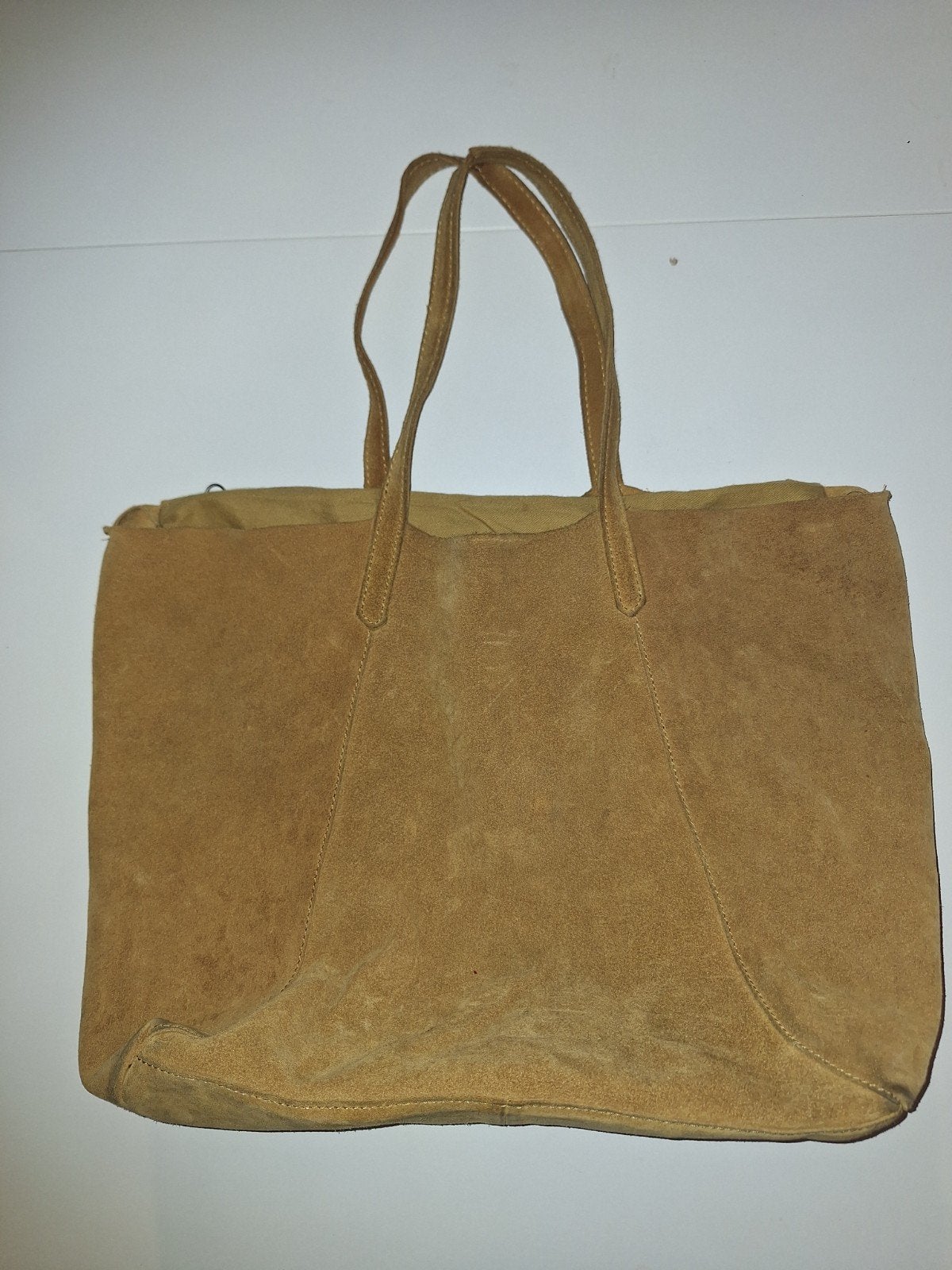 Mango suède shopper met binnentas - Geel, Ophalen of Verzenden, Gebruikt, Geel, Shopper