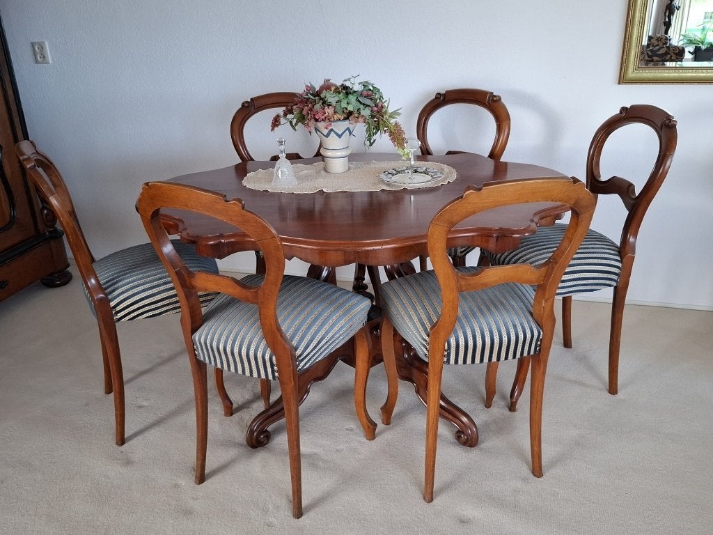 Biedermeier eethoek met 6 stoelen (nieuwstaat), Antiek en Kunst, Antiek | Meubels | Stoelen en Banken, Ophalen