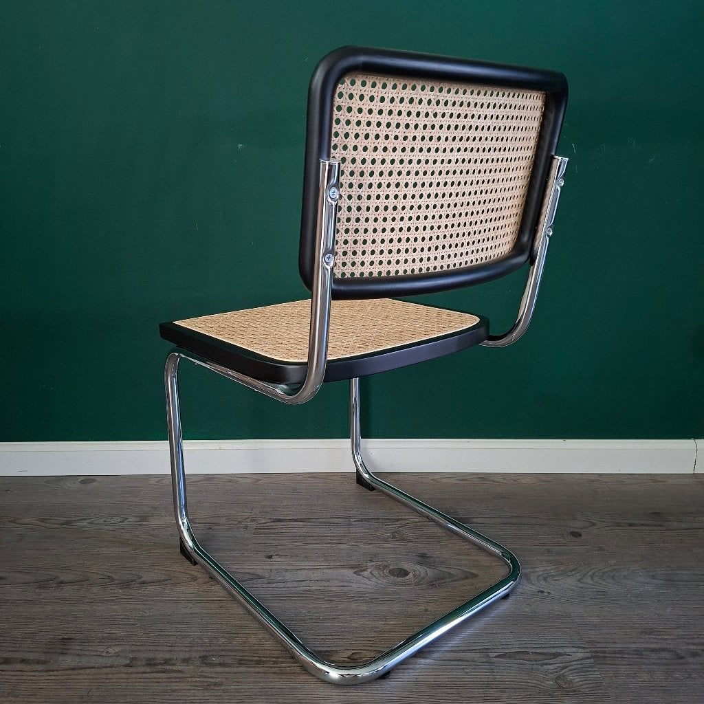 12x Thonet stijl Cesca Breuer buisframe stoel rotan webbing, Hout, Zwart, Bauhaus Japandi Scandinavisch vintage design, Nieuw