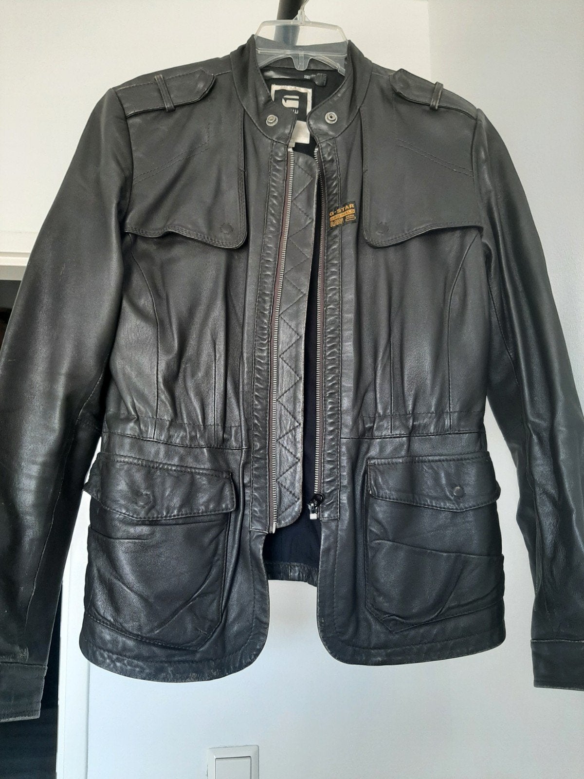G-Star RAW Leren Jas Zwart Maat M, Zwart, Ophalen, Maat 38/40 (M), Gedragen