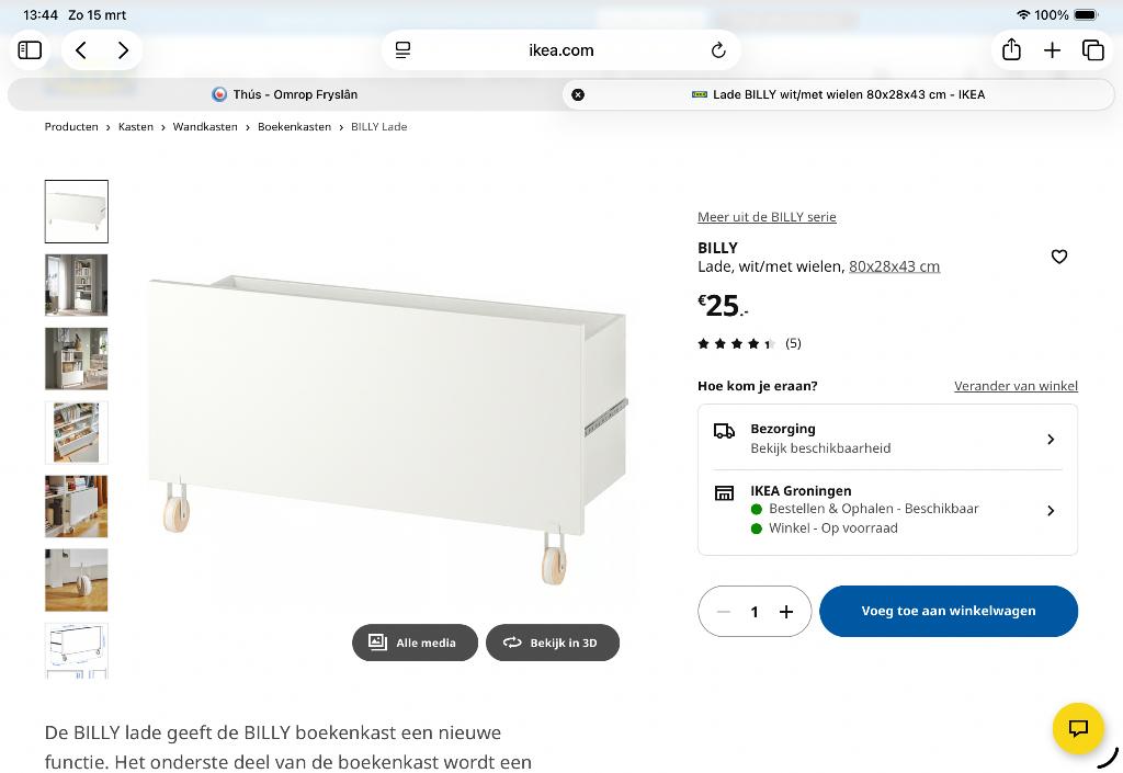Billy lade 2 stuks, Huis en Inrichting, Kasten | Boekenkasten, Ophalen, Gebruikt, 50 tot 100 cm, Minder dan 100 cm