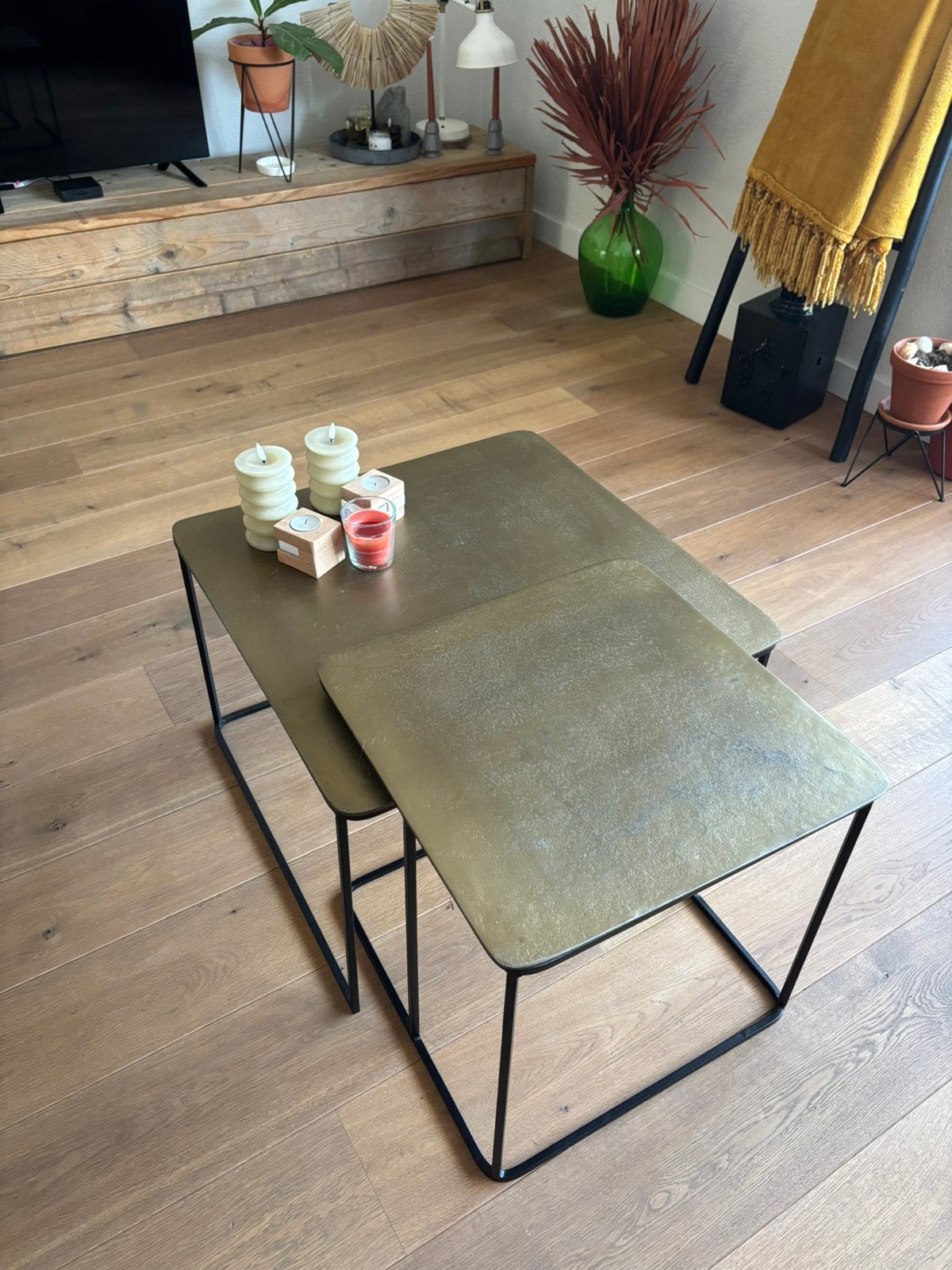 Set van 2 leuke salon / bijzet tafels HK living, Huis en Inrichting, Tafels | Salontafels, Ophalen, 50 tot 100 cm, Vierkant, 50 tot 100 cm