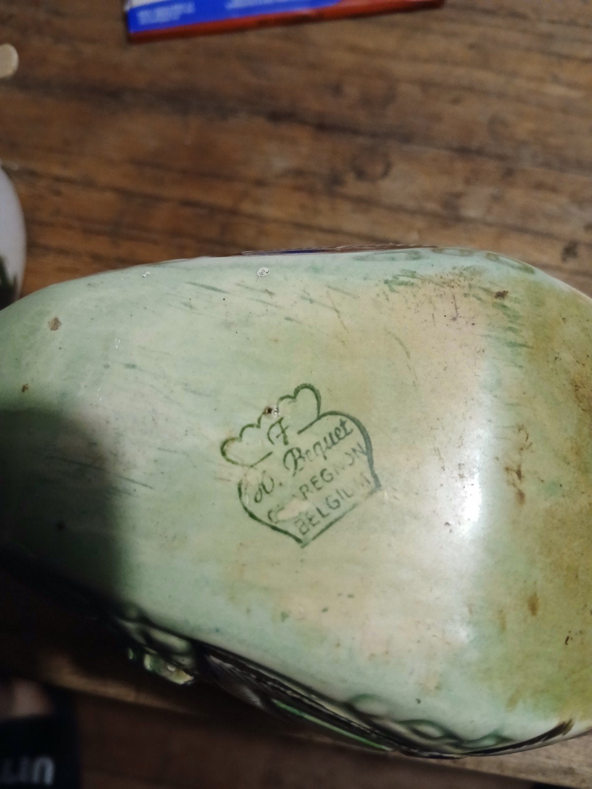 Antieke F. Bequet Quaregnon Belgische keramische schoenen, Ophalen of Verzenden