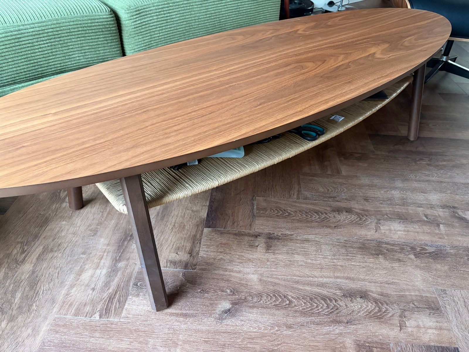 Ovale ikea stockholm salontafel met opbergruimte, Ophalen, Gebruikt, 100 tot 150 cm, Teakhout