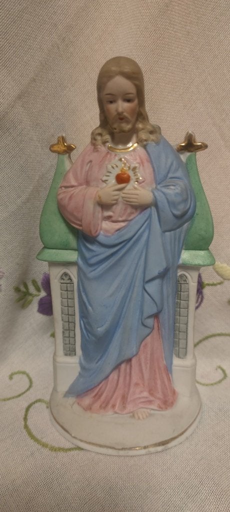 1124 Oud Heilig Hart beeld tamelijk dun porselein, Ophalen of Verzenden, Zo goed als nieuw, Beeld(je), Christendom | Katholiek