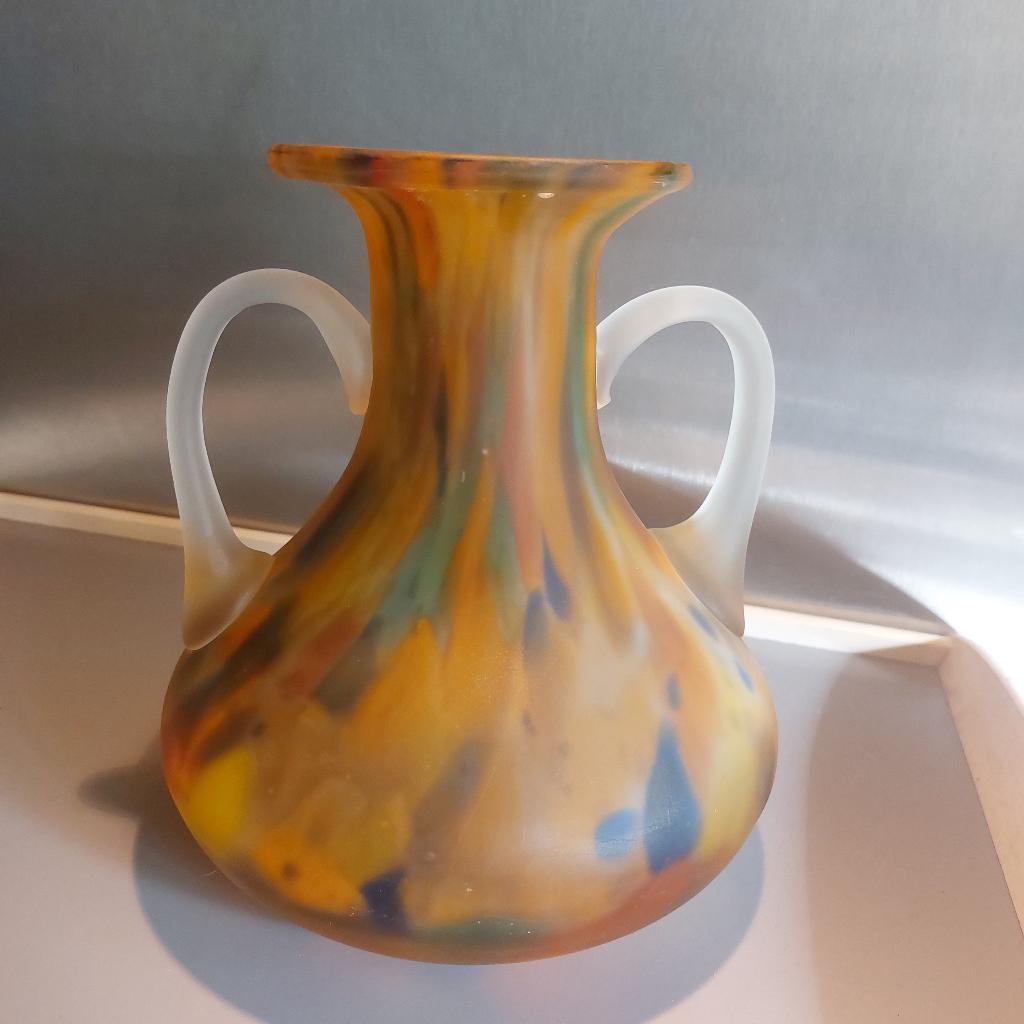 Prachtige vintage kruik uit Italie frosted multicolori glas, Ophalen of Verzenden