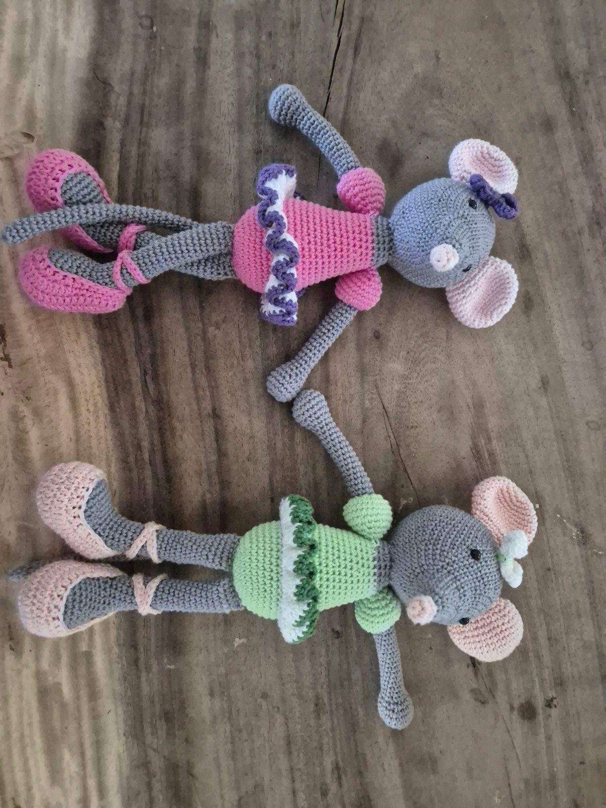 Gehaakte Ballerina Muizen - Roze en Groen, Muis, Handgemaakt, Ophalen of Verzenden, Zo goed als nieuw