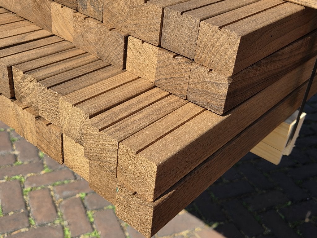 Hardhouten balken 40x40 mm geschaafd - Fraké noir - nr: HB22, Ophalen, Nieuw, Hardhout, 250 cm of meer