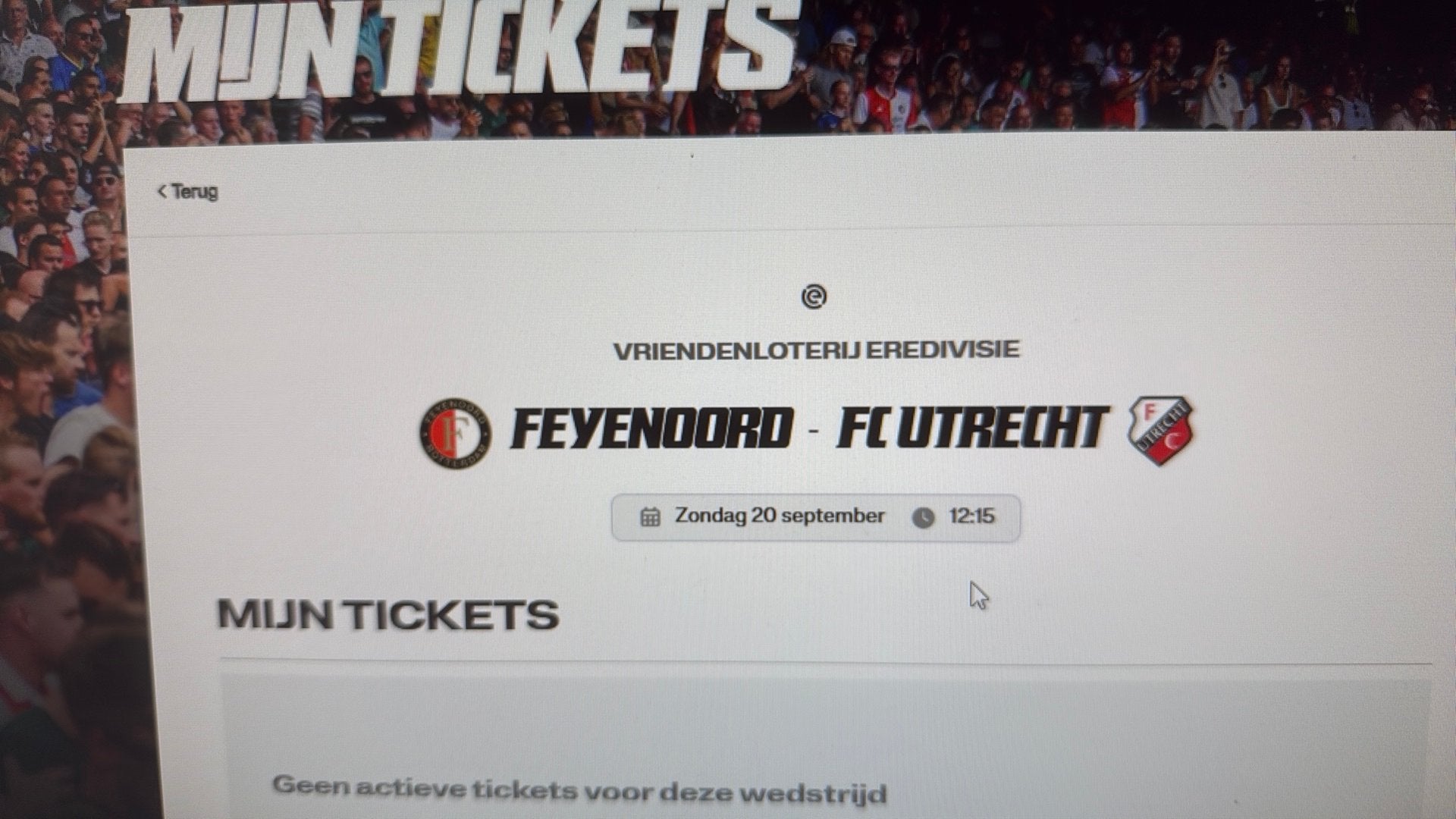 Feyenoord - fc utrecht op 20 september vak y 12:15 20-09, Tickets en Kaartjes, Eén persoon, September