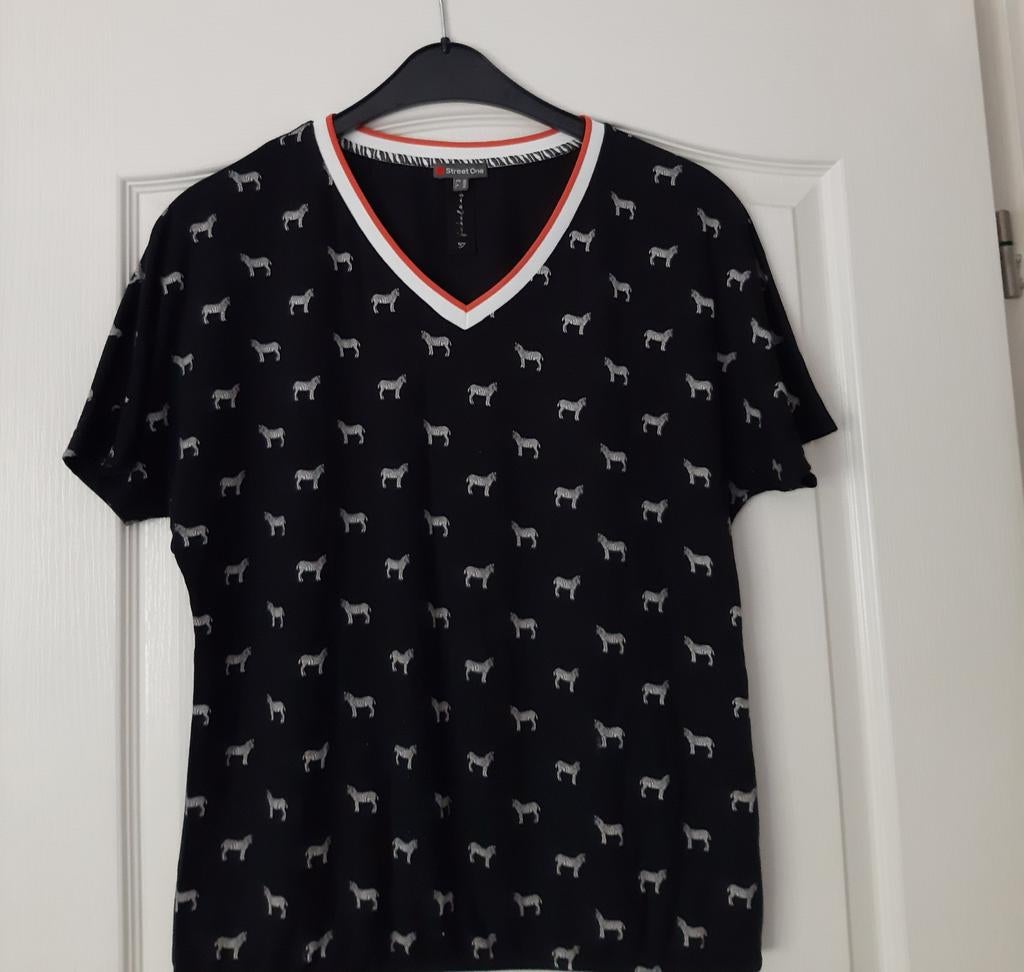 Street One T-shirt met Zebraprint en V-hals, Maat 38/40 (M), Zwart, Street One, Ophalen of Verzenden
