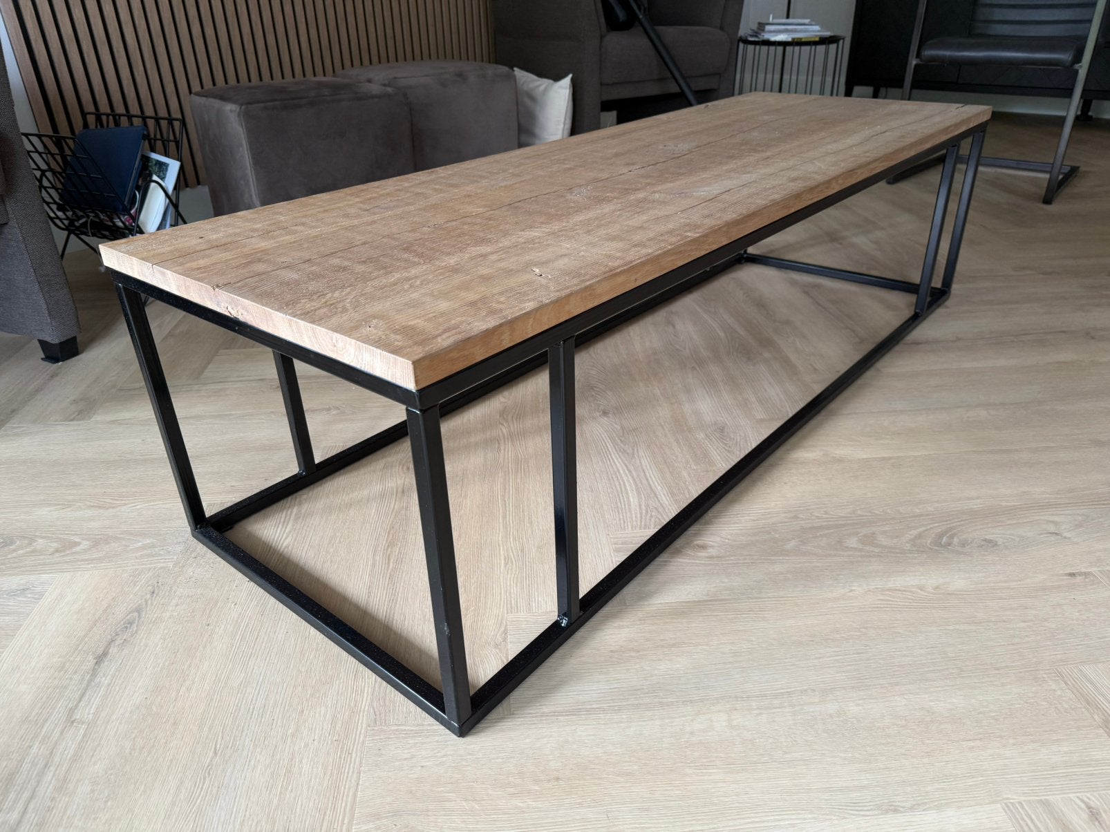 Fraaie industriële salontafel, Ophalen, Eikenhout, 50 tot 100 cm, Zo goed als nieuw