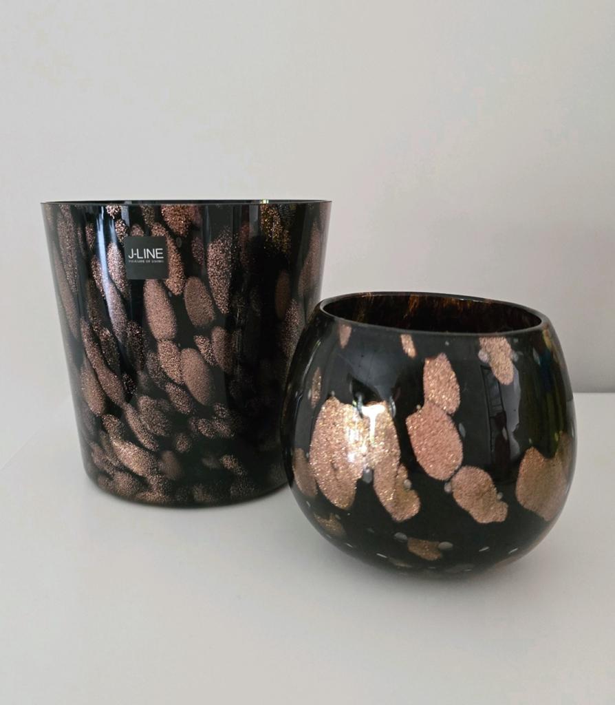 Nieuw! J-LINE Scented Candle Noa Sandalwood Black/Gold Small, Ophalen, Nieuw, Kaars, Minder dan 25 cm