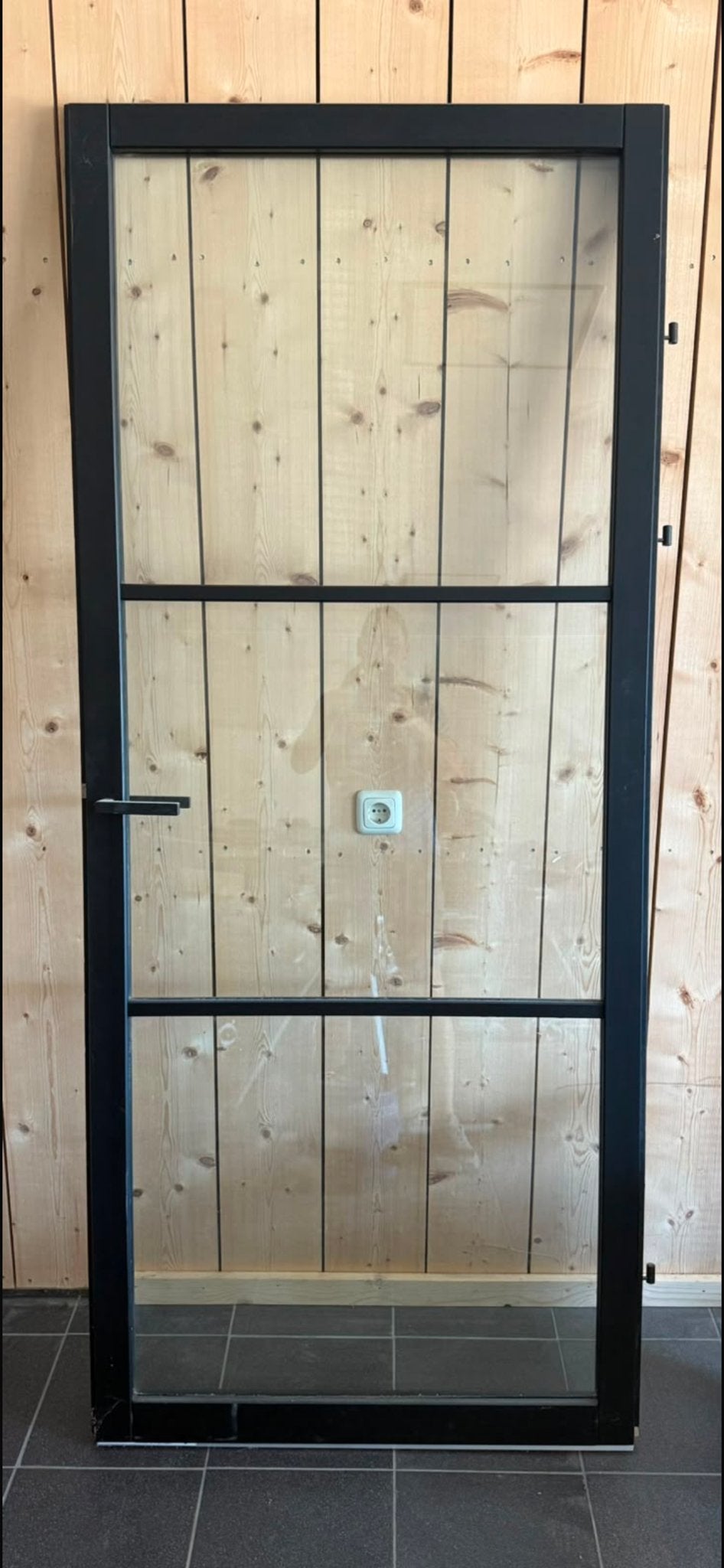 Zwarte opdek binnendeur met glas, Doe-het-zelf en Verbouw, Deuren en Horren, Ophalen, Gebruikt, 80 tot 100 cm, Binnendeur