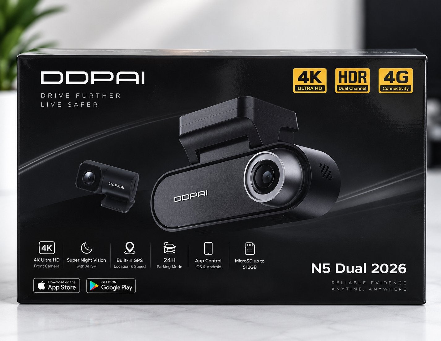 DDPAI N5 Dual 2026 | 4K Dashcam Voor + Achter | 4G Live |, Ophalen of Verzenden, Nieuw