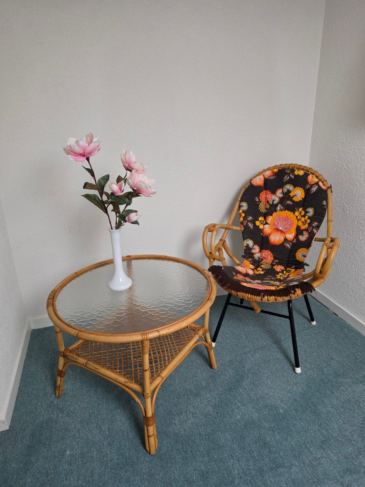 Prachtige Vintage Rotan Set: Fauteuil & Bijzettafel (Rohé No, Ophalen