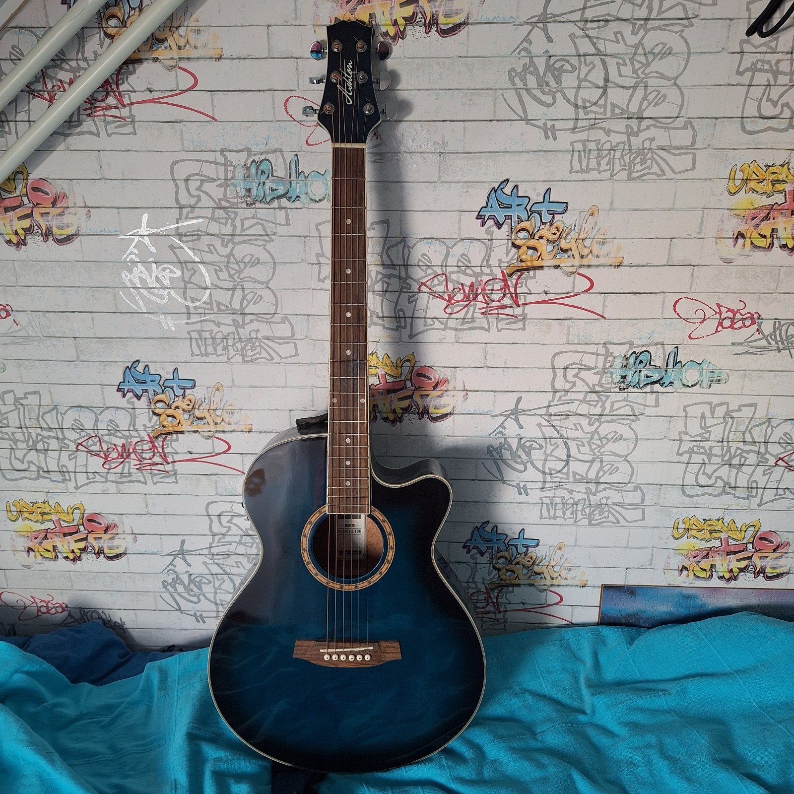 Western gitaar blauw, Muziek en Instrumenten, Snaarinstrumenten | Gitaren | Akoestisch, Ophalen of Verzenden, Zo goed als nieuw