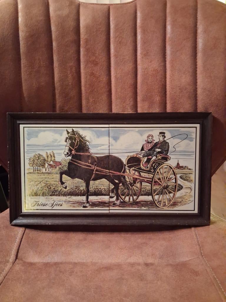 Vintage Tegeltableau Friese Sjees. Delft polychroom, Ophalen of Verzenden