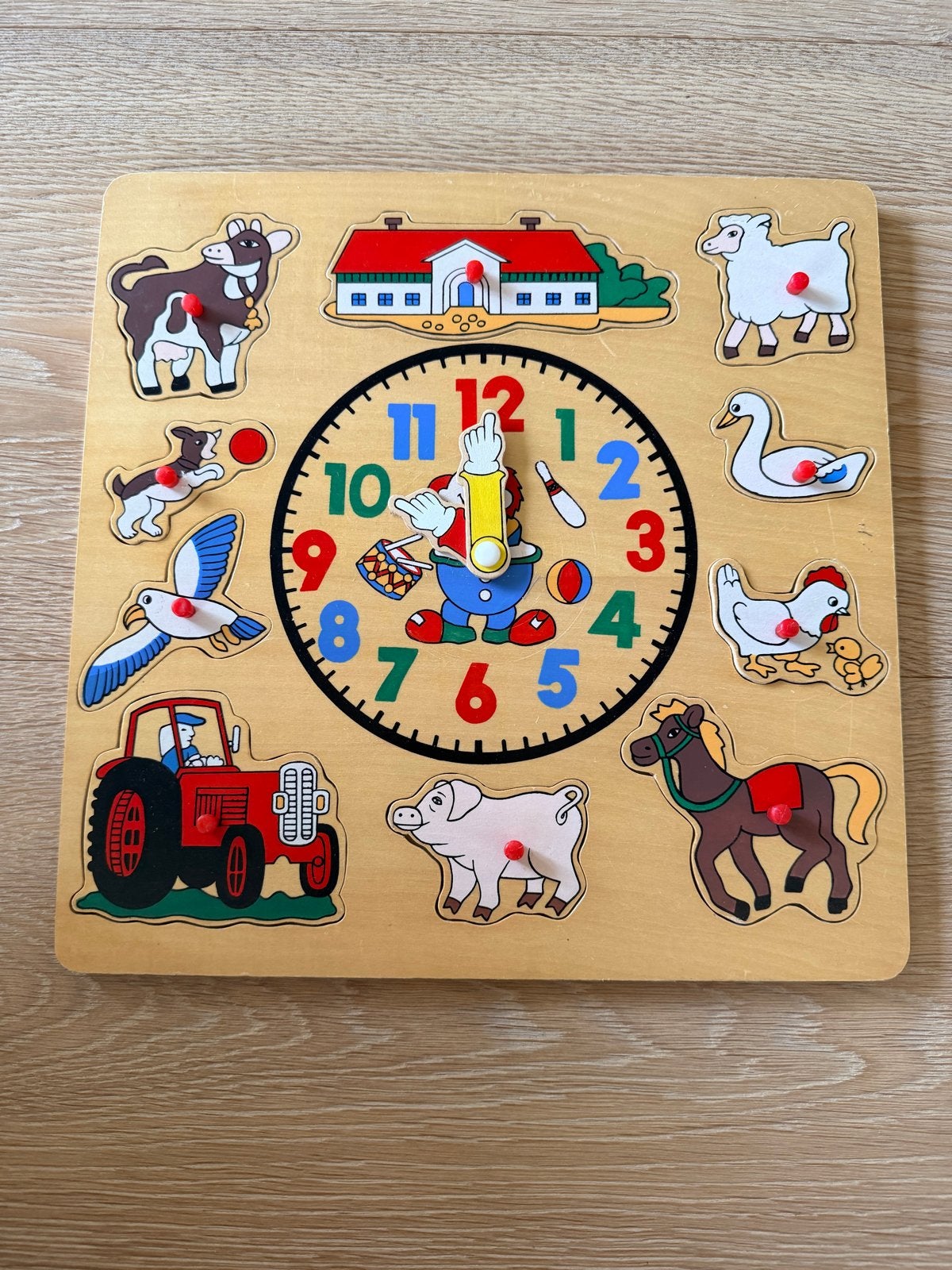 Houten Boerderij Puzzel met Klok - Educatief Speelgoed, Ophalen of Verzenden, Zo goed als nieuw, Puzzelen