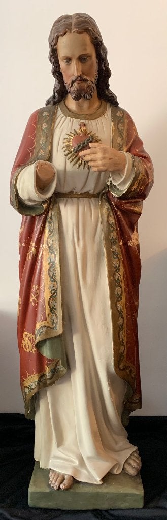 Groot Antiek Kerkbeeld ~ Heiligenbeeld ~ Heilig Hart 140cm, Ophalen