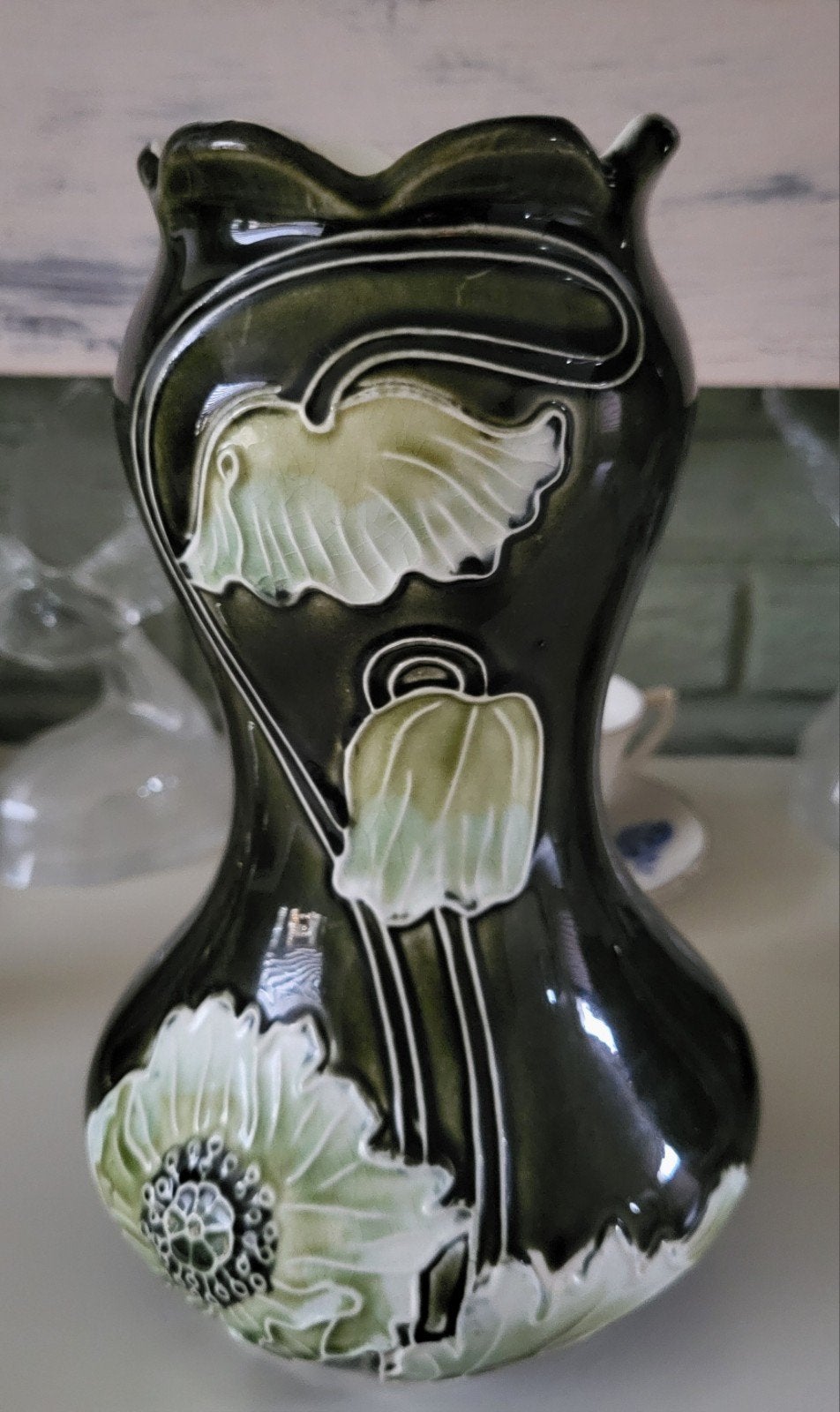 Antieke Art Nouveau Vaas met Bloemenmotief, Ophalen