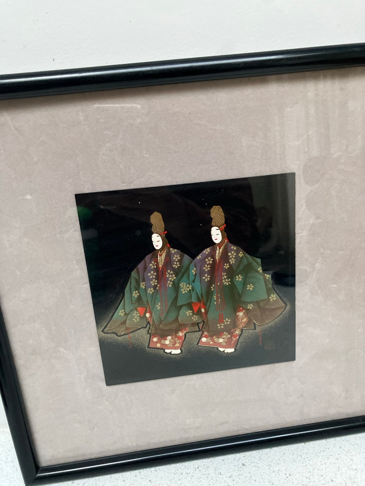 Prachtig Japans kunstwerk in kunststoffen lijst - 30x30 cm, Antiek en Kunst, Kunst | Schilderijen | Klassiek, Achter glas, Portret of Personen