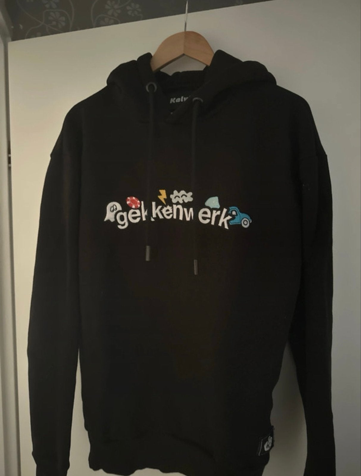 Kalvijn "Gekkenwerk" Hoodie - Maat S (valt als M), Ophalen of Verzenden, Gedragen, Maat 48/50 (M), Zwart