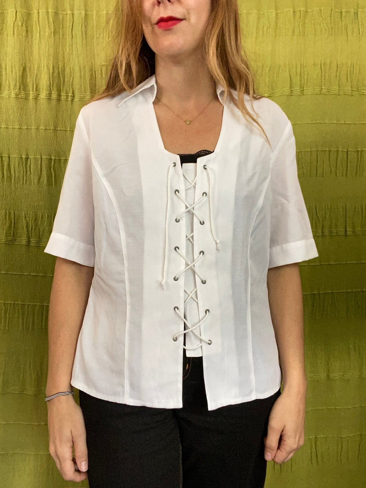 Vintage witte blouse met veter - corset style - 38/M/medium, Maat 38/40 (M), Hgv, Wit, Hgv