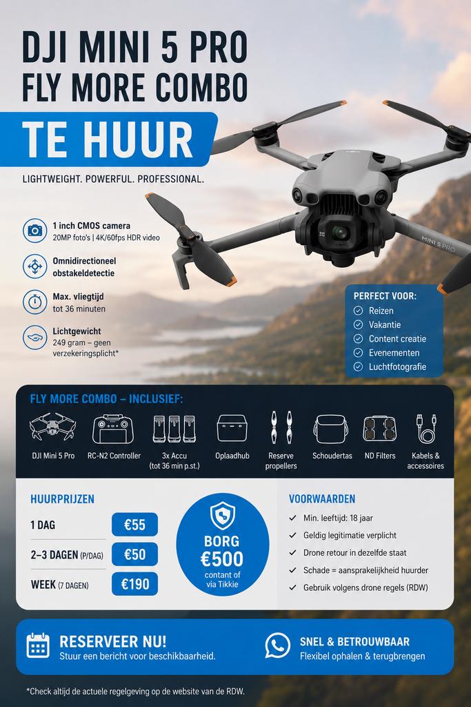 DJI MINI 5 PRO FLY MORE COMBO, Audio, Tv en Foto, Drones, 30 tot 45 minuten, 5 tot 10 kilometer, Nieuw, Ophalen of Verzenden