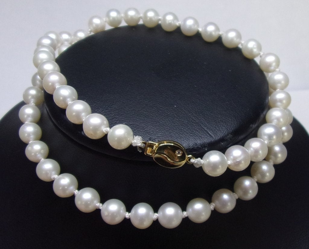 Parelcollier- 50,5 cm- 14 karaat goud & Diamanten, Verzenden, Wit, Nieuw, Met edelsteen